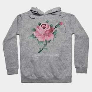 Rose blooms in cross stitch embroidery digital illustration by Akbaly Hoodie